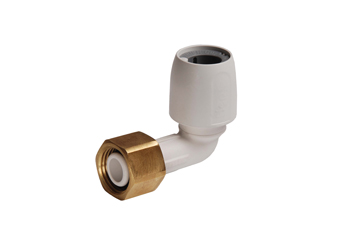 product visual Hep2O Imperial Bent Tap Connector 90° With Brass Nut 0.5x1/2" White