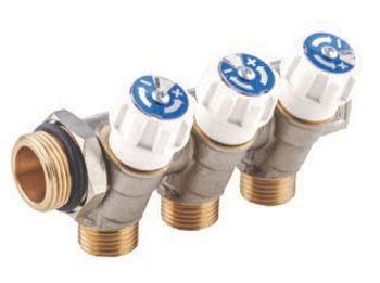 product visual Manifold 3/4"with valves x4 ports 1/2"